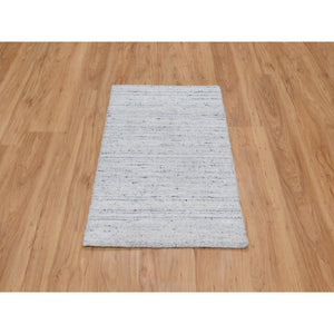 2'x3' Cloud Gray, Modern Striae Design, Tone on Tone, Thick and Plush, Pure Wool, Hand Loomed, Mat, Oriental Rug FWR544722