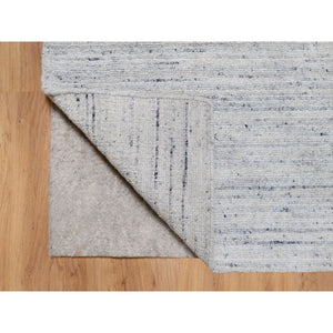 2'x3' Cloud Gray, Modern Striae Design, Tone on Tone, Thick and Plush, Pure Wool, Hand Loomed, Mat, Oriental Rug FWR544722