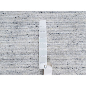 2'x3' Cloud Gray, Modern Striae Design, Tone on Tone, Thick and Plush, Pure Wool, Hand Loomed, Mat, Oriental Rug FWR544722