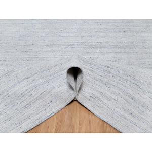 11'10"x11'10" Misty Gray, Modern Striae Design, Tone on Tone, Soft Pile, Natural Wool, Hand Loomed, Square Oriental Rug FWR544734