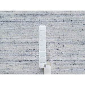 11'10"x11'10" Misty Gray, Modern Striae Design, Tone on Tone, Soft Pile, Natural Wool, Hand Loomed, Square Oriental Rug FWR544734