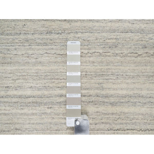 12'1"x17'7" Bone White, Variegated Textured Modern Design, Natural Wool, Hand Loomed, Plush and Lush, Oversized, Oriental Rug FWR544746