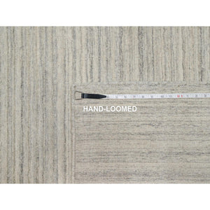 12'1"x17'7" Bone White, Variegated Textured Modern Design, Natural Wool, Hand Loomed, Plush and Lush, Oversized, Oriental Rug FWR544746