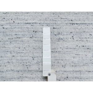 10'x13'10' Frost Gray, Thick and Plush, Modern Striae Design, Tone on Tone, Soft Pile, Pure Wool, Hand Loomed, Oriental Rug FWR544788