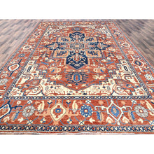 Load image into Gallery viewer, 9&#39;9&quot;x13&#39;10&quot; Coral Red, Peshawar Heriz with Antique Serapi Design, Hand Knotted, Shiny High Mountain Wool, Vegetable Dyes, Densely Woven, Soft Pile, Oriental Rug FWR5442