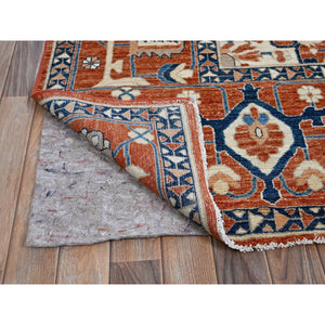 9'9"x13'10" Coral Red, Peshawar Heriz With Antique Serapi Design, Hand Knotted, Shiny High Mountain Wool, Vegetable Dyes, Densely Woven, Soft Pile, Oriental Rug FWR5442