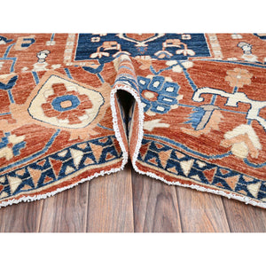 9'9"x13'10" Coral Red, Peshawar Heriz with Antique Serapi Design, Hand Knotted, Shiny High Mountain Wool, Vegetable Dyes, Densely Woven, Soft Pile, Oriental Rug FWR5442