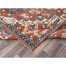 Load image into Gallery viewer, 9&#39;9&quot;x13&#39;10&quot; Coral Red, Peshawar Heriz with Antique Serapi Design, Hand Knotted, Shiny High Mountain Wool, Vegetable Dyes, Densely Woven, Soft Pile, Oriental Rug FWR5442