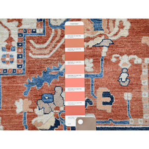 9'9"x13'10" Coral Red, Peshawar Heriz With Antique Serapi Design, Hand Knotted, Shiny High Mountain Wool, Vegetable Dyes, Densely Woven, Soft Pile, Oriental Rug FWR5442