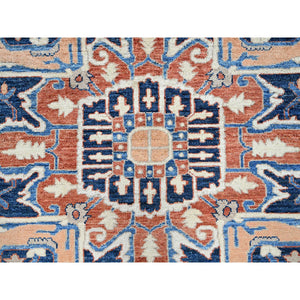 9'9"x13'10" Coral Red, Peshawar Heriz with Antique Serapi Design, Hand Knotted, Shiny High Mountain Wool, Vegetable Dyes, Densely Woven, Soft Pile, Oriental Rug FWR5442