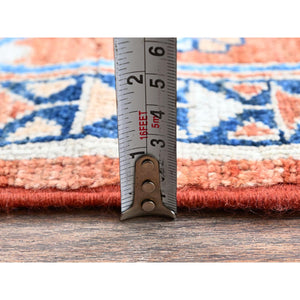 9'9"x13'10" Coral Red, Peshawar Heriz with Antique Serapi Design, Hand Knotted, Shiny High Mountain Wool, Vegetable Dyes, Densely Woven, Soft Pile, Oriental Rug FWR5442