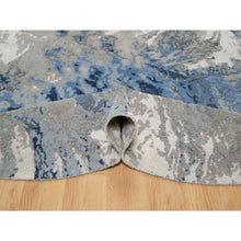 Load image into Gallery viewer, 7&#39;9&quot;x7&#39;9&quot; Indigo Blue With Goose Gray, Abstract Galaxy Design With Hi And Low Pile, Hand Knotted, Wool And Silk, Round Oriental Rug FWR544806