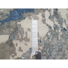 Load image into Gallery viewer, 7&#39;9&quot;x7&#39;9&quot; Indigo Blue With Goose Gray, Abstract Galaxy Design With Hi And Low Pile, Hand Knotted, Wool And Silk, Round Oriental Rug FWR544806