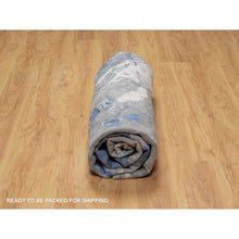 Load image into Gallery viewer, 7&#39;9&quot;x7&#39;9&quot; Indigo Blue With Goose Gray, Abstract Galaxy Design With Hi And Low Pile, Hand Knotted, Wool And Silk, Round Oriental Rug FWR544806