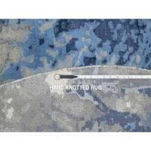 Load image into Gallery viewer, 7&#39;9&quot;x7&#39;9&quot; Indigo Blue With Goose Gray, Abstract Galaxy Design With Hi And Low Pile, Hand Knotted, Wool And Silk, Round Oriental Rug FWR544806