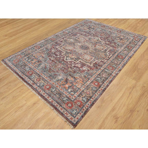 5'10"x9' Tuscan Red, Hand Knotted, Vegetable Dyes, Soft Wool, Heriz Revival, Thick And Plush, Oriental Rug FWR544824