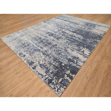 Load image into Gallery viewer, 9&#39;10&quot;x13&#39;7&quot; Blue and Gray, Modern Abstract with Mosaic Design, Wool and Silk, Hand Knotted, Oriental Rug FWR544836