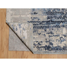 Load image into Gallery viewer, 9&#39;10&quot;x13&#39;7&quot; Blue and Gray, Modern Abstract with Mosaic Design, Wool and Silk, Hand Knotted, Oriental Rug FWR544836