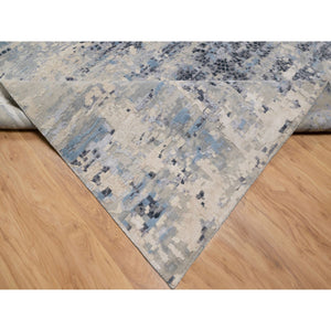 9'10"x13'7" Blue and Gray, Modern Abstract with Mosaic Design, Wool and Silk, Hand Knotted, Oriental Rug FWR544836