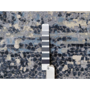 9'10"x13'7" Blue and Gray, Modern Abstract with Mosaic Design, Wool and Silk, Hand Knotted, Oriental Rug FWR544836