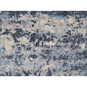 9'10"x13'7" Blue and Gray, Modern Abstract with Mosaic Design, Wool and Silk, Hand Knotted, Oriental Rug FWR544836