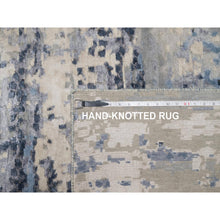 Load image into Gallery viewer, 9&#39;10&quot;x13&#39;7&quot; Blue and Gray, Modern Abstract with Mosaic Design, Wool and Silk, Hand Knotted, Oriental Rug FWR544836