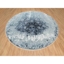 Load image into Gallery viewer, 12&#39;x12&#39; Gray With A Mix Of Blue, Broken And Erased Persian Tabriz Design, Wool And Silk, Hand Knotted, Round, Oriental Rug FWR544848