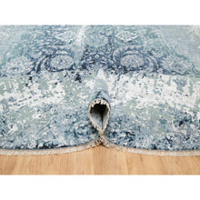 Load image into Gallery viewer, 12&#39;x12&#39; Gray With A Mix Of Blue, Broken And Erased Persian Tabriz Design, Wool And Silk, Hand Knotted, Round, Oriental Rug FWR544848