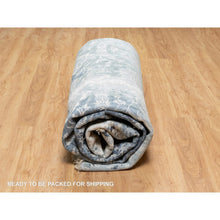 Load image into Gallery viewer, 12&#39;x12&#39; Gray With A Mix Of Blue, Broken And Erased Persian Tabriz Design, Wool And Silk, Hand Knotted, Round, Oriental Rug FWR544848