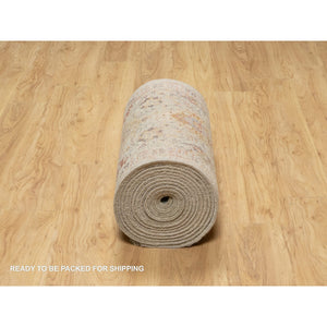 2'6"x24' Biscoti Beige, The Sunset Rosettes, Soft Colors, Wool And Pure Silk, Hand Knotted, Xl Runner, Oriental Rug FWR544854
