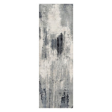 Load image into Gallery viewer, 2&#39;6&quot;x8&#39; Charcoal Black with Pearl White, Abstract Design, Hand Knotted, Soft to Touch, Wool and Silk, Runner Oriental Rug FWR544860