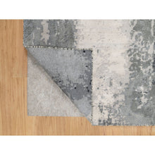 Load image into Gallery viewer, 2&#39;6&quot;x8&#39; Charcoal Black With Pearl White, Abstract Design, Hand Knotted, Soft To Touch, Wool And Silk, Runner Oriental Rug FWR544860