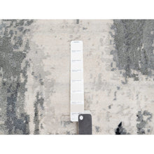 Load image into Gallery viewer, 2&#39;6&quot;x8&#39; Charcoal Black with Pearl White, Abstract Design, Hand Knotted, Soft to Touch, Wool and Silk, Runner Oriental Rug FWR544860