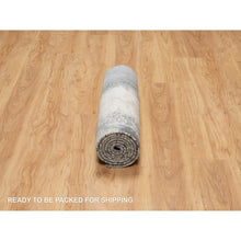 Load image into Gallery viewer, 2&#39;6&quot;x8&#39; Charcoal Black With Pearl White, Abstract Design, Hand Knotted, Soft To Touch, Wool And Silk, Runner Oriental Rug FWR544860