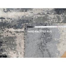 Load image into Gallery viewer, 2&#39;6&quot;x8&#39; Charcoal Black With Pearl White, Abstract Design, Hand Knotted, Soft To Touch, Wool And Silk, Runner Oriental Rug FWR544860