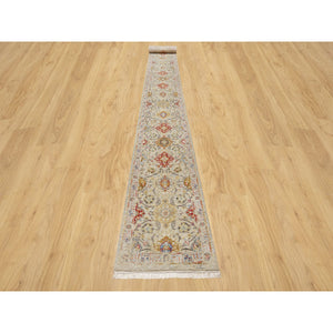 2'5"x22' Biscoti Beige, The Sunset Rosettes, Wool and Pure Silk, Hand Knotted, Soft Colors, XL Runner, Oriental Rug FWR544884
