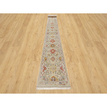 Load image into Gallery viewer, 2&#39;7&quot;x22&#39; Biscoti Beige, Soft Colors, The Sunset Rosettes, Wool and Pure Silk, Hand Knotted, XL Runner, Oriental Rug FWR544890