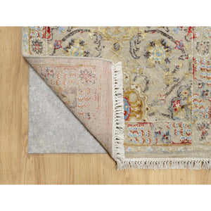 2'7"x22' Biscoti Beige, Soft Colors, The Sunset Rosettes, Wool and Pure Silk, Hand Knotted, XL Runner, Oriental Rug FWR544890