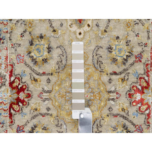 2'7"x22' Biscoti Beige, Soft Colors, The Sunset Rosettes, Wool and Pure Silk, Hand Knotted, XL Runner, Oriental Rug FWR544890