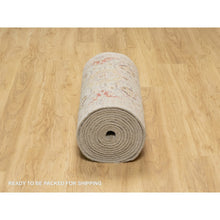 Load image into Gallery viewer, 2&#39;7&quot;x22&#39; Biscoti Beige, Soft Colors, The Sunset Rosettes, Wool and Pure Silk, Hand Knotted, XL Runner, Oriental Rug FWR544890