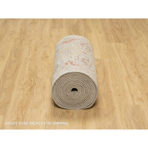 2'7"x22' Biscoti Beige, Soft Colors, The Sunset Rosettes, Wool and Pure Silk, Hand Knotted, XL Runner, Oriental Rug FWR544890