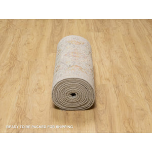2'9"x20' Biscoti Beige, Hand Knotted, Soft Colors, The Sunset Rosettes, Wool And Pure Silk, Xl Runner, Oriental Rug FWR544896
