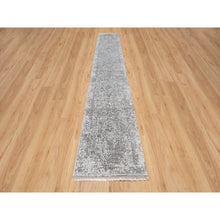 Load image into Gallery viewer, 2&#39;7&quot;x16&#39; Gray, Broken And Erased Persian Design, Tone On Tone, Hand Knotted, Wool And Pure Silk, Xl Runner, Oriental Rug FWR544902