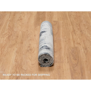 3'1"x5'3" Black with Touches of Ivory, Abstract Design, Wool and Silk, Hand Knotted, Oriental, Rug FWR544914