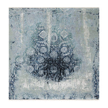 Load image into Gallery viewer, 10&#39;1&quot;x10&#39;4&quot; Gray with a Mix of Blue, Wool and Silk, Hand Knotted, Broken and Erased Persian Tabriz Design, Square, Oriental Rug FWR544920