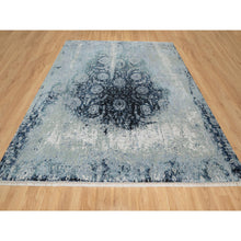 Load image into Gallery viewer, 10&#39;1&quot;x10&#39;4&quot; Gray With A Mix Of Blue, Wool And Silk, Hand Knotted, Broken And Erased Persian Tabriz Design, Square, Oriental Rug FWR544920
