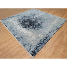 Load image into Gallery viewer, 10&#39;1&quot;x10&#39;4&quot; Gray With A Mix Of Blue, Wool And Silk, Hand Knotted, Broken And Erased Persian Tabriz Design, Square, Oriental Rug FWR544920
