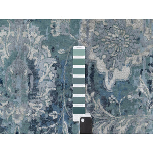 10'1"x10'4" Gray with a Mix of Blue, Wool and Silk, Hand Knotted, Broken and Erased Persian Tabriz Design, Square, Oriental Rug FWR544920