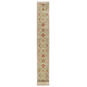 2'6"x24'1" Biscoti Beige, The Sunset Rosettes, Wool and Pure Silk, Hand Knotted, Soft Colors, XL Runner, Oriental Rug FWR544950