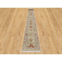 Load image into Gallery viewer, 2&#39;6&quot;x24&#39;1&quot; Biscoti Beige, The Sunset Rosettes, Wool and Pure Silk, Hand Knotted, Soft Colors, XL Runner, Oriental Rug FWR544950